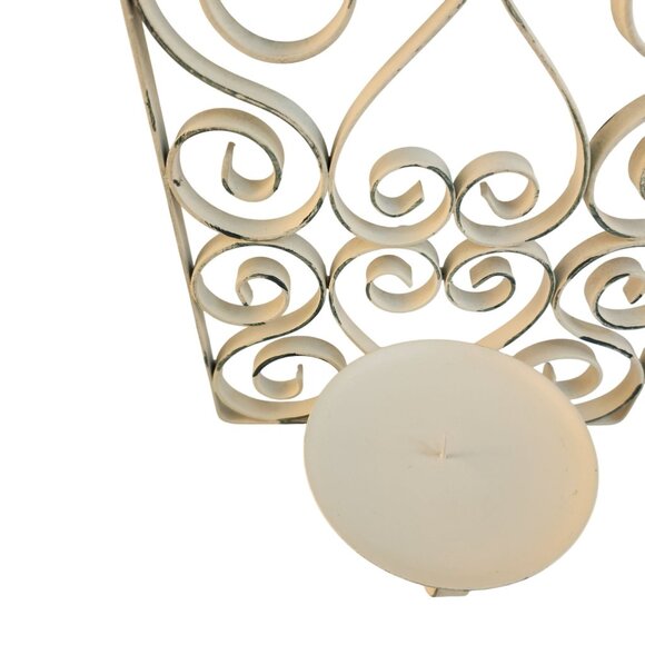 Scrolled Metal 3-Panel Folding Candelabra Screen Cream Distressed Finish - Picture 8 of 13